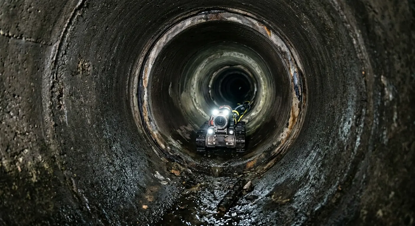 Robotic sewer camera inspecting pipe interior for Sewer Line Cleaning in Sugar Land